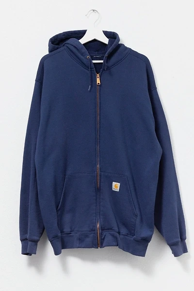 Vintage 1990s Carhartt Distressed Full Zip Navy Blue Hoodie Sweatshirt