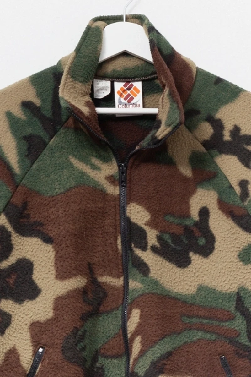 Vintage 1990s Distressed Camouflage Full Zip Fleece