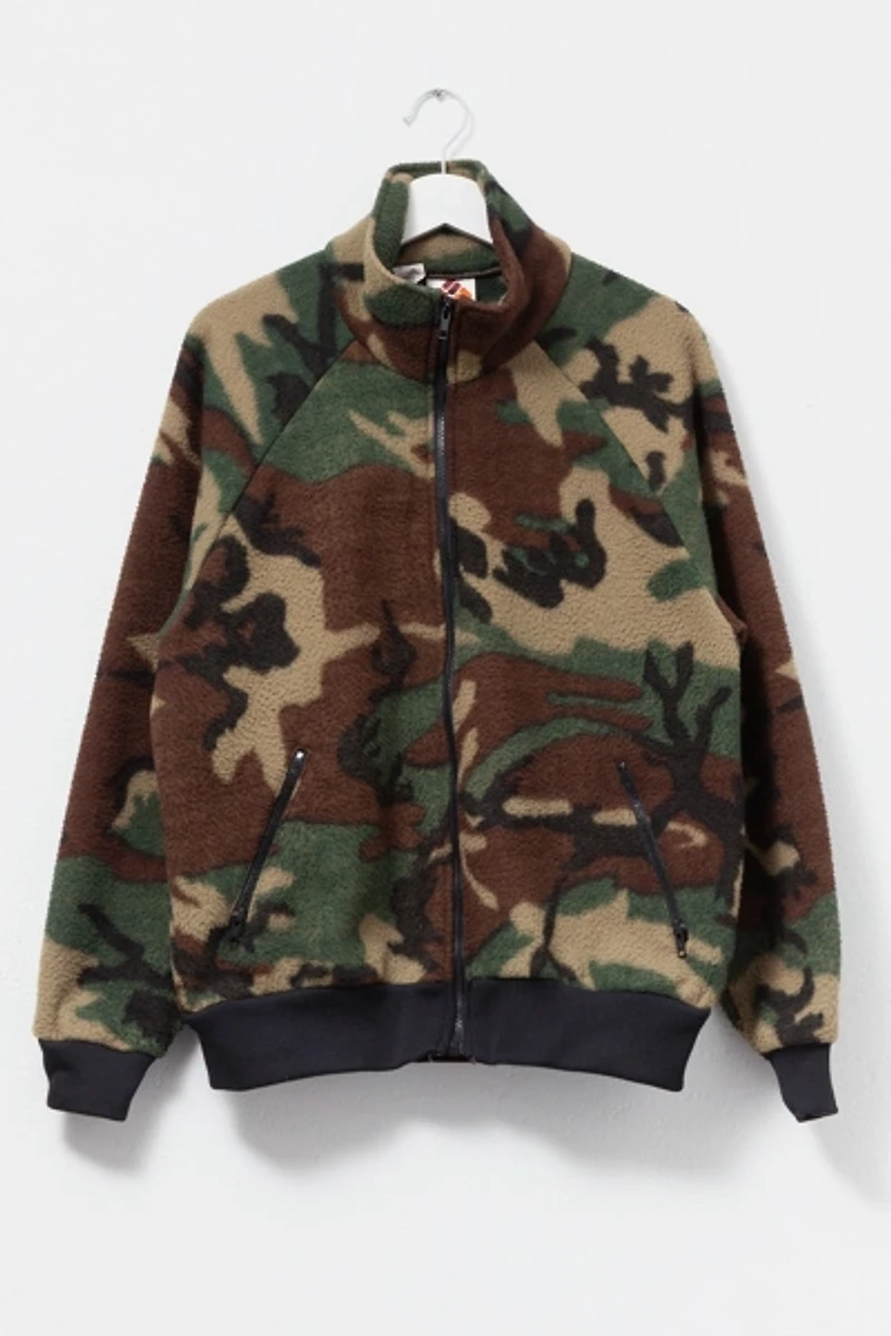 Vintage 1990s Distressed Camouflage Full Zip Fleece