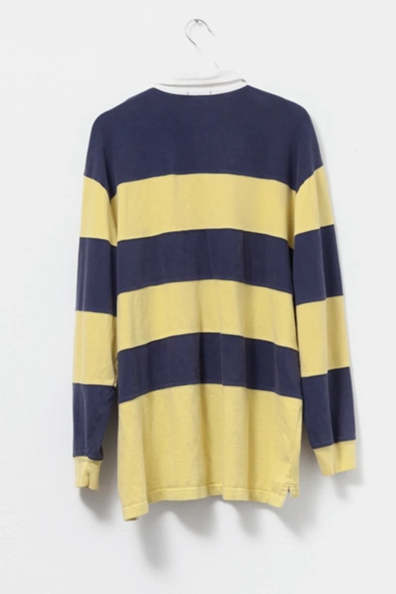 Vintage 1990s Navy Blue & Yellow Stripped Rugby Shirt