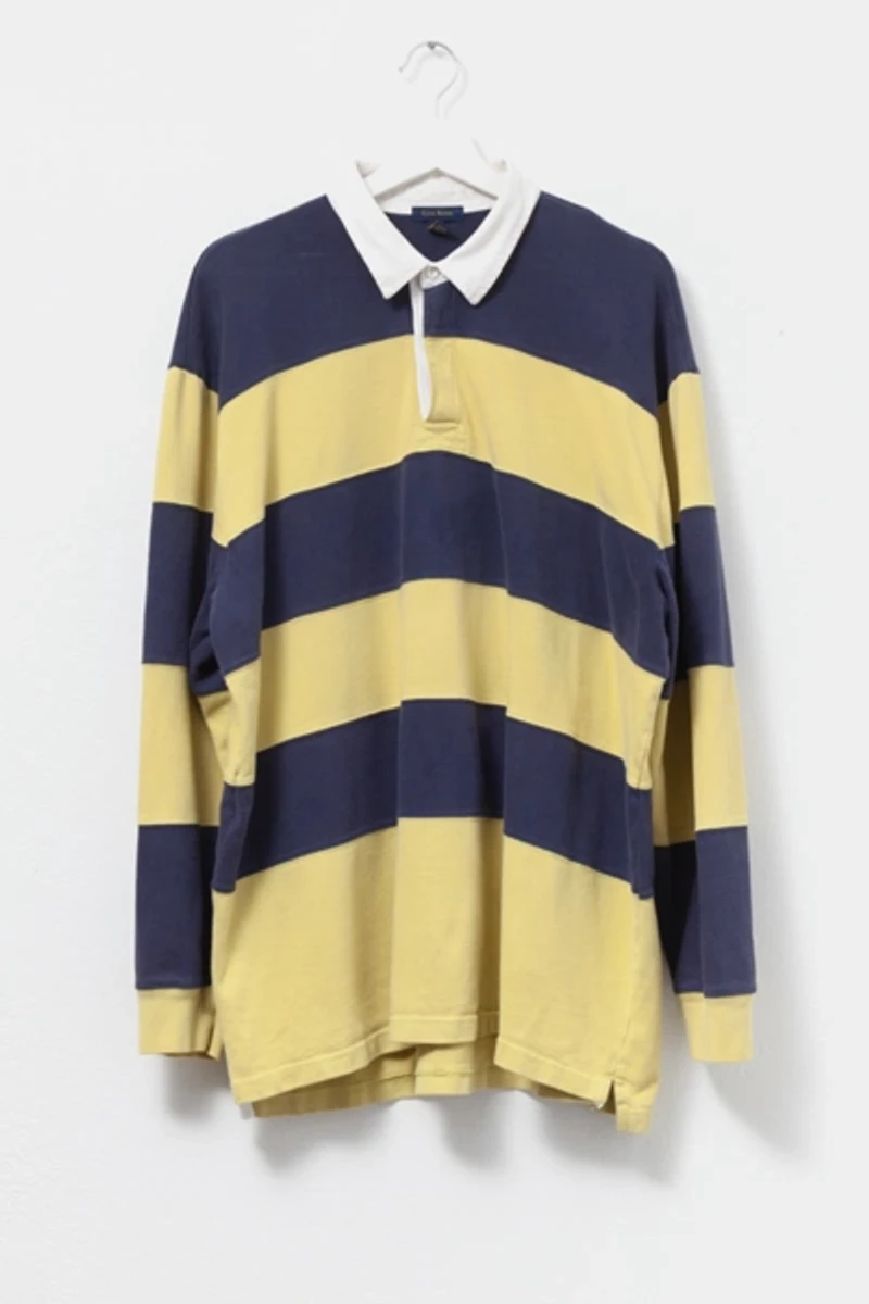 Vintage 1990s Navy Blue & Yellow Stripped Rugby Shirt