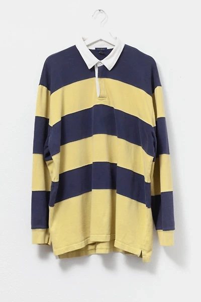 Vintage 1990s Navy Blue & Yellow Stripped Rugby Shirt