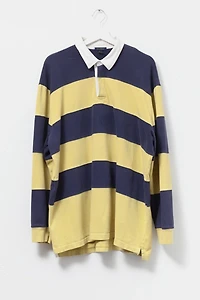 Vintage 1990s Navy Blue & Yellow Stripped Rugby Shirt