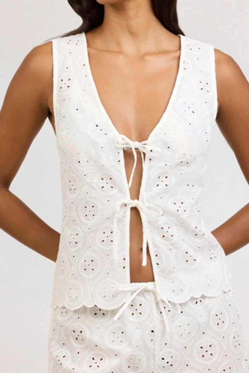 Onia Doily Broderie Tie Front Tank