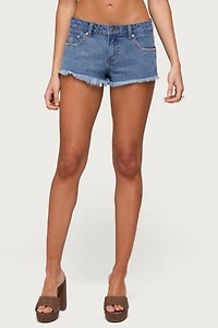 Edikted Crochet Pockets Low Rise Denim Micro Shorts