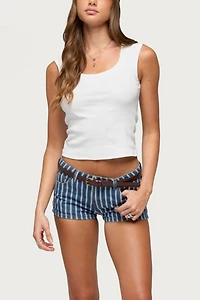 Edikted Odie Striped Low Rise Denim Micro Shorts