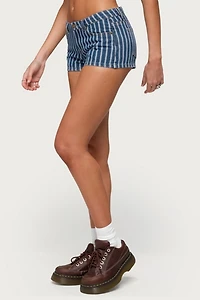 Edikted Odie Striped Low Rise Denim Micro Shorts
