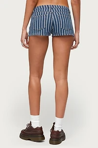 Edikted Odie Striped Low Rise Denim Micro Shorts