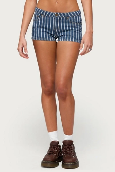 Edikted Odie Striped Low Rise Denim Micro Shorts