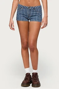 Edikted Odie Striped Low Rise Denim Micro Shorts