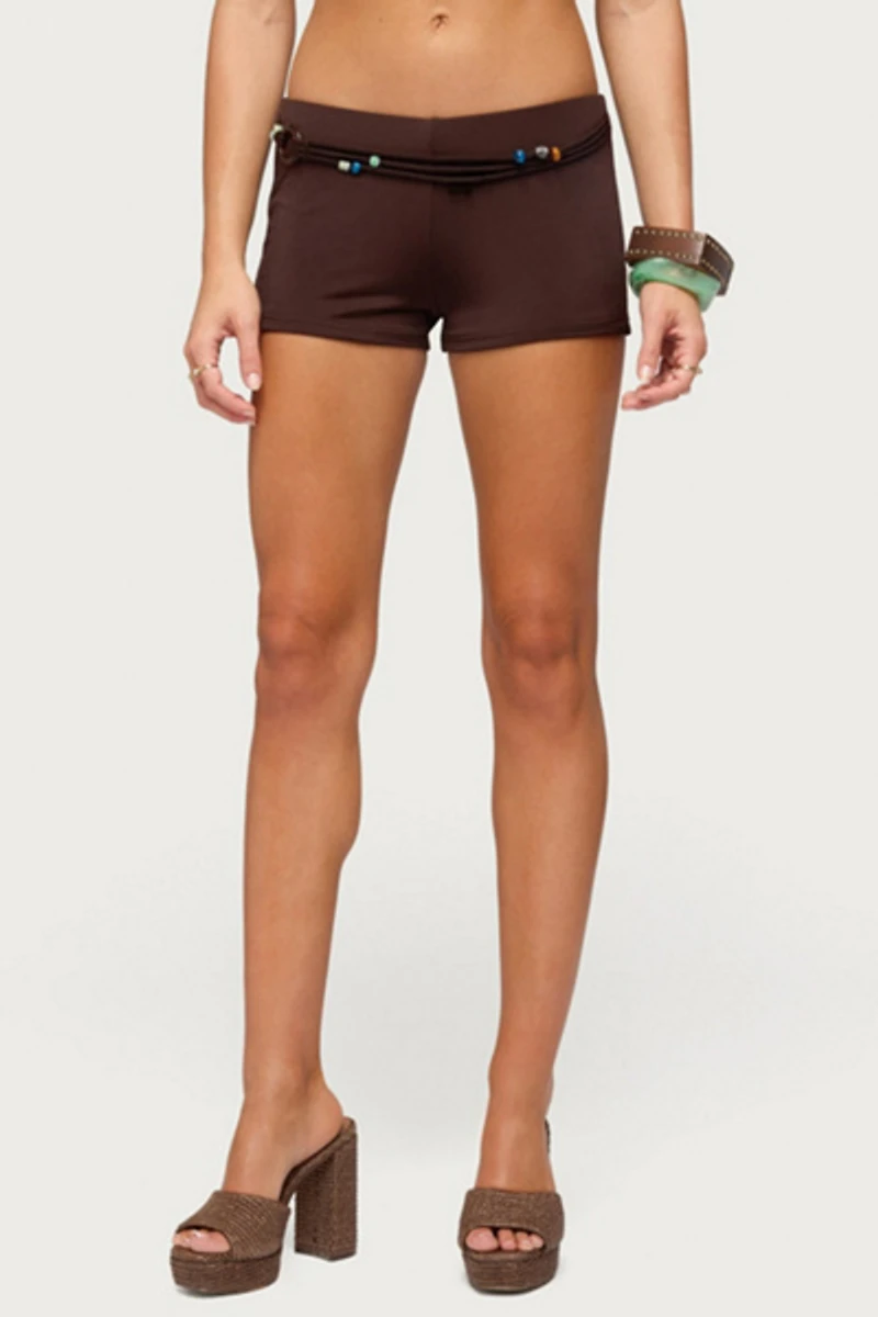 Edikted Janya Strappy Bead Belt Micro Shorts
