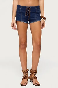 Edikted Svea Lace Up Denim Micro Shorts