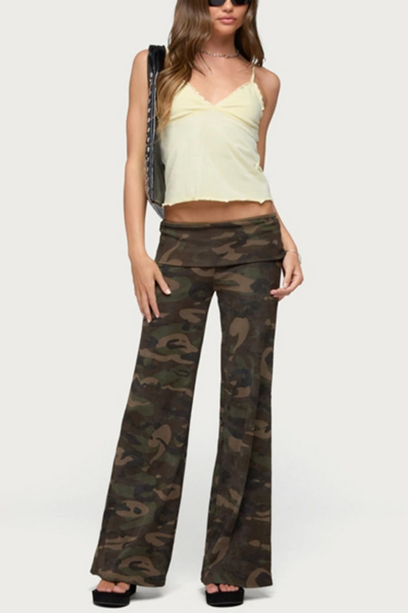 Edikted Lumielle Camo Wide Leg Foldover Pants