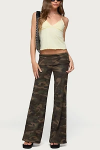 Edikted Lumielle Camo Wide Leg Foldover Pants