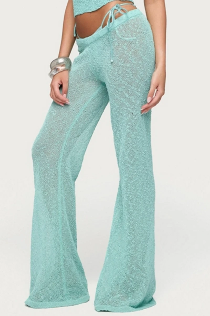 Edikted Bena Textured Knit Flared Pants
