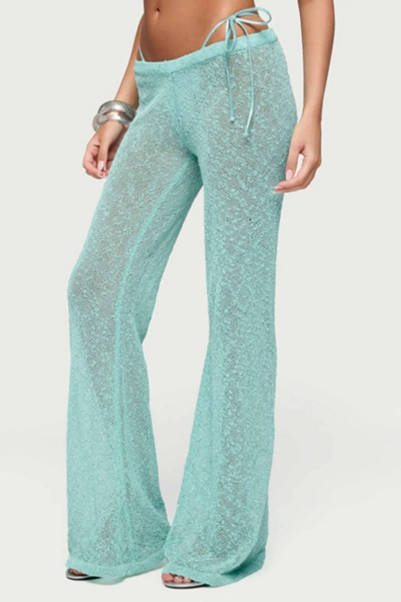 Edikted Bena Textured Knit Flared Pants