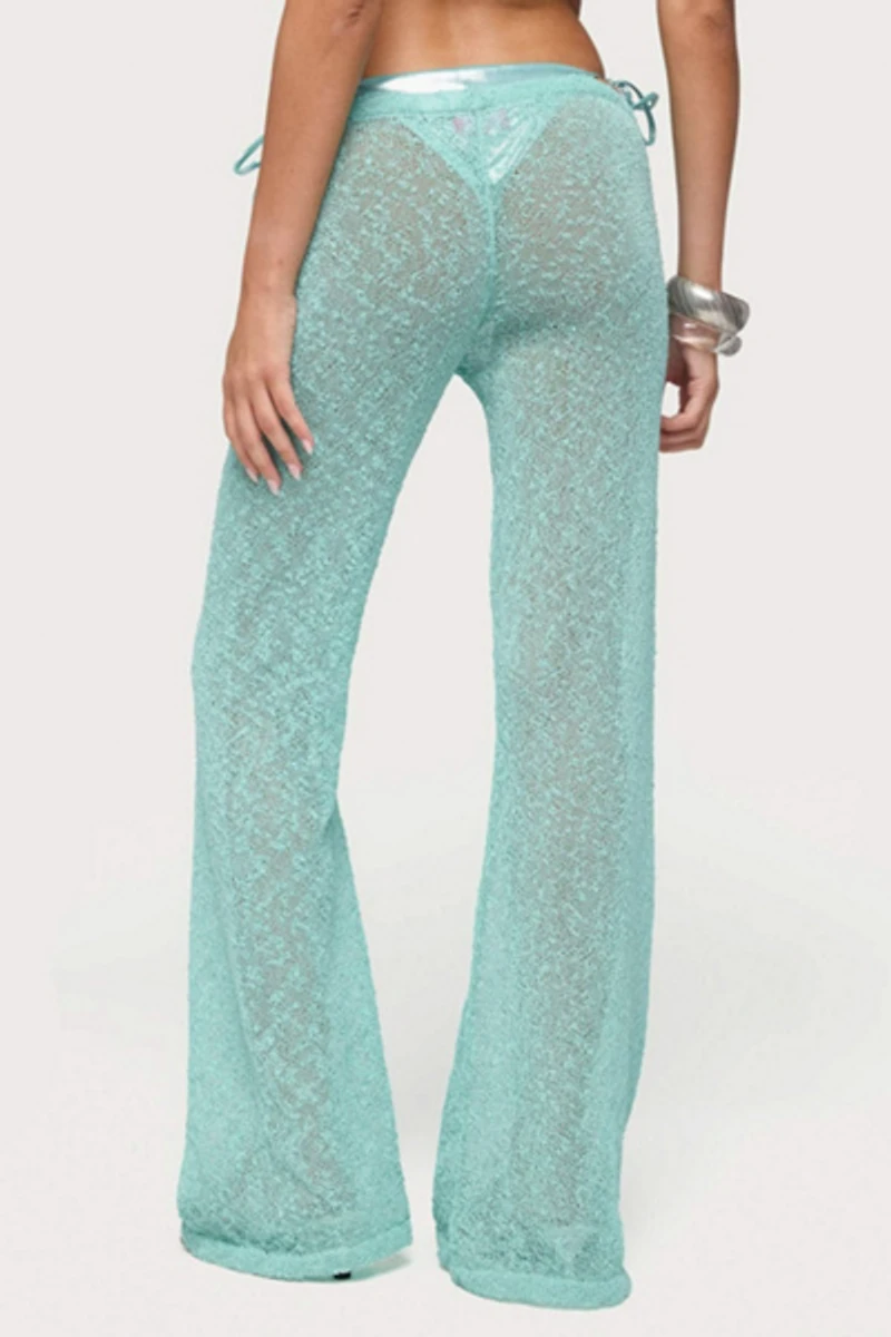Edikted Bena Textured Knit Flared Pants