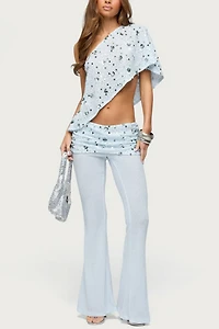 Edikted Zephyra Bead & Sequin Foldover Pants