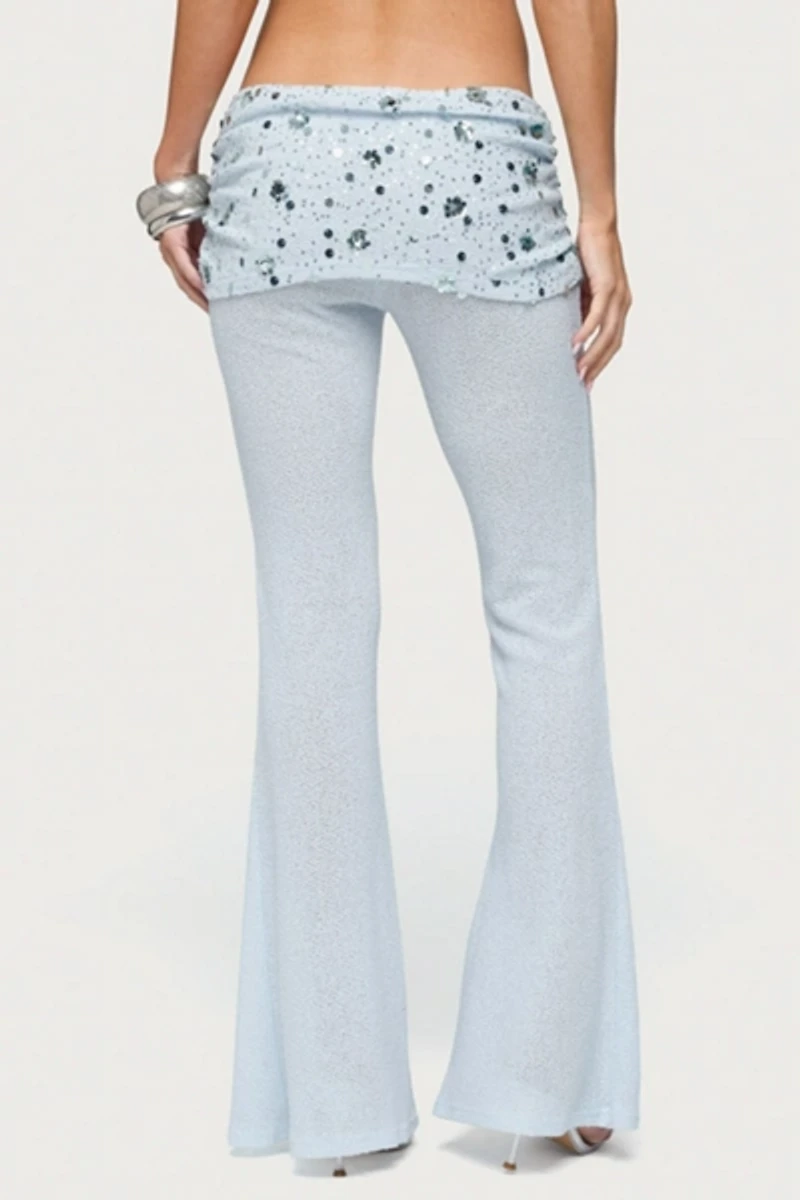 Edikted Zephyra Bead & Sequin Foldover Pants
