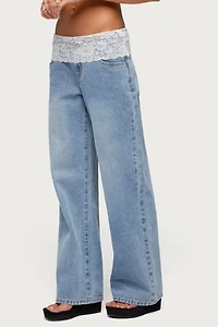 Edikted Lacey Foldover Low Rise Baggy Jeans