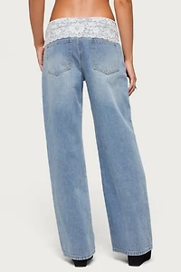 Edikted Lacey Foldover Low Rise Baggy Jeans