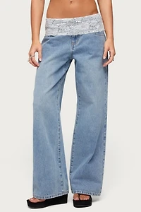 Edikted Lacey Foldover Low Rise Baggy Jeans