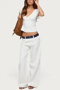 Edikted Polka Dot Waistband Low Rise Baggy Jeans