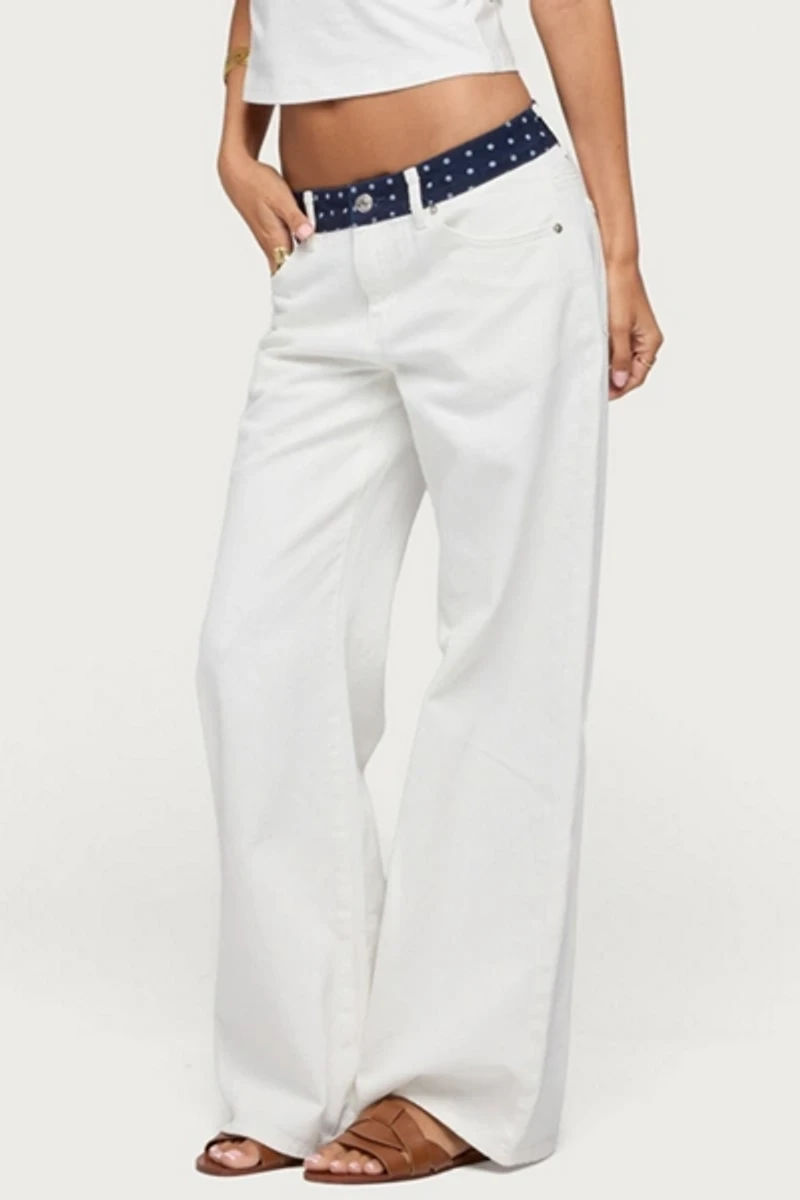 Edikted Polka Dot Waistband Low Rise Baggy Jeans