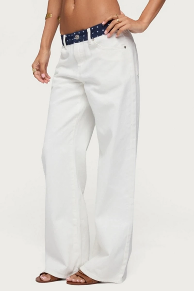 Edikted Polka Dot Waistband Low Rise Baggy Jeans