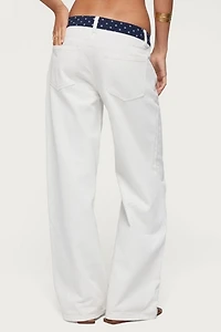 Edikted Polka Dot Waistband Low Rise Baggy Jeans