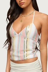 Edikted Raquel Sequin Striped Halter Top