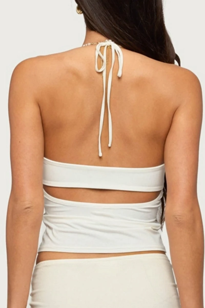 Edikted Raquel Sequin Striped Halter Top