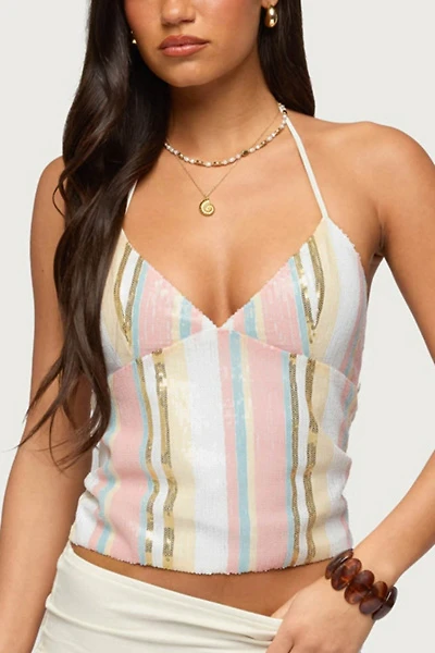 Edikted Raquel Sequin Striped Halter Top