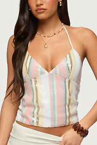Edikted Raquel Sequin Striped Halter Top