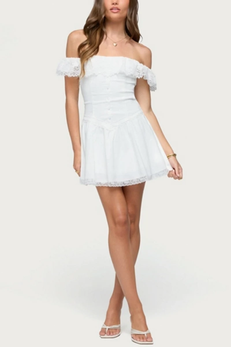Edikted Darah Lacey Off Shoulder Mini Dress