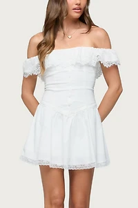 Edikted Darah Lacey Off Shoulder Mini Dress