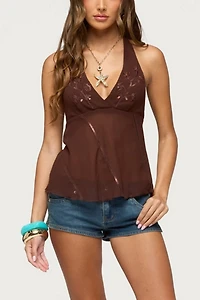 Edikted Lani Sequin Bead Chiffon Halter Top