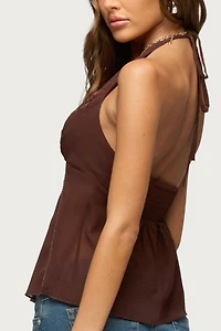 Edikted Lani Sequin Bead Chiffon Halter Top