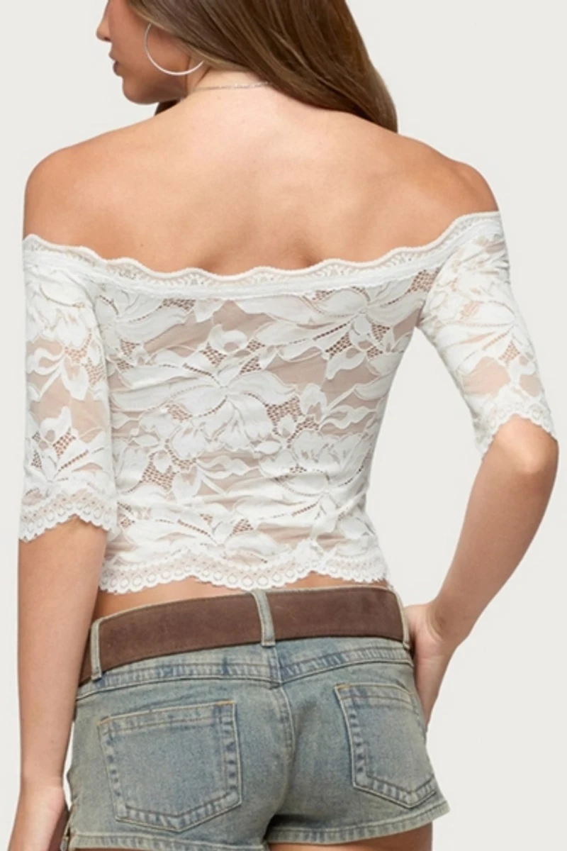 Edikted Dyna Off Shoulder Sheer Lace Top