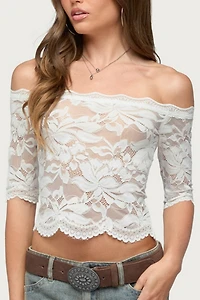 Edikted Dyna Off Shoulder Sheer Lace Top