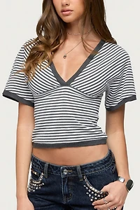Edikted Primrosa Striped V Neck Flutter Top