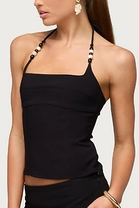 Edikted Yua Bead Stretchy Woven Halter Top