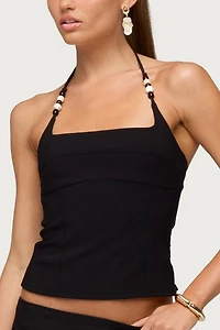 Edikted Yua Bead Stretchy Woven Halter Top