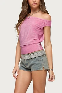 Edikted Nolah Metallic Off Shoulder Top