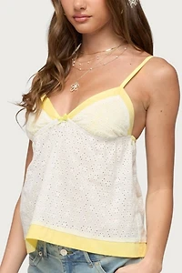 Edikted Mavie Contrast Eyelet Babydoll Tank Top
