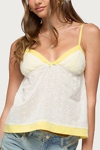 Edikted Mavie Contrast Eyelet Babydoll Tank Top