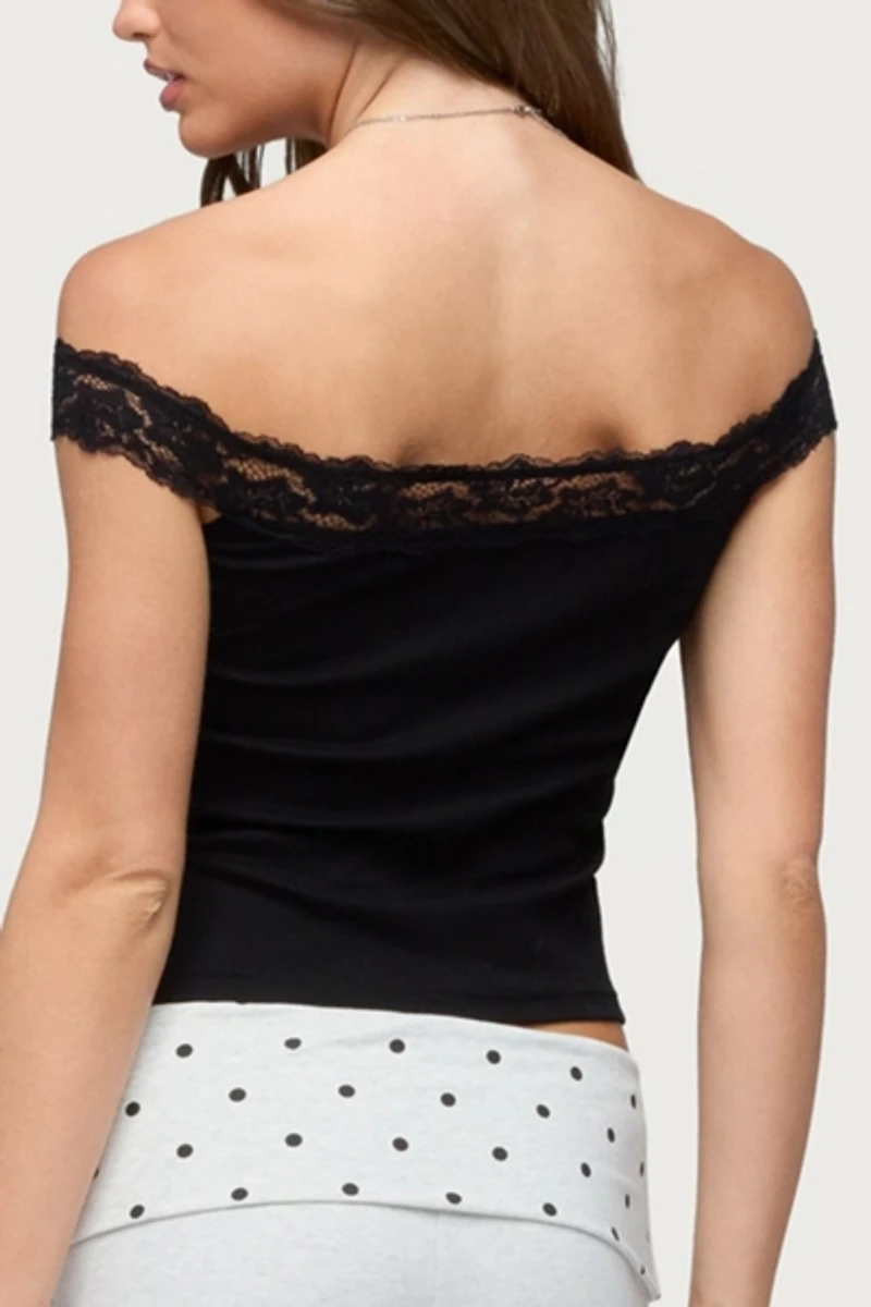 Edikted Freyah Lacey Off Shoulder Top