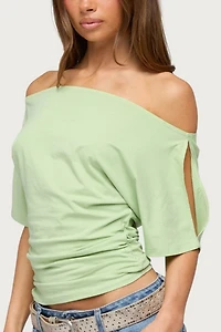 Edikted Feng Ruched Off Shoulder Cutout Top