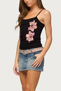 Edikted Sylvanna Sequin Flower Tank Top