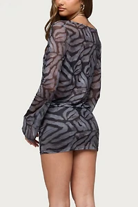 Edikted Zebra Mesh Bandeau Mini Dress